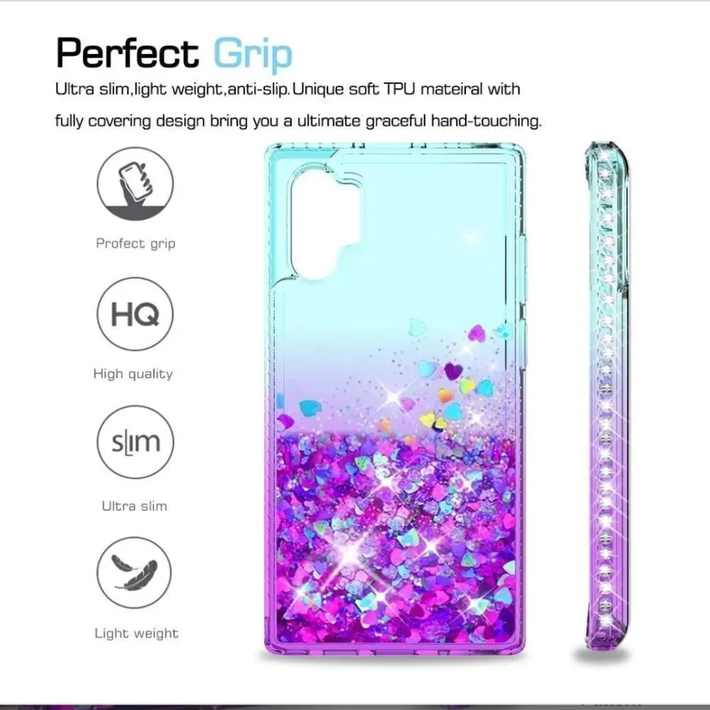 NEW LeYi NOTE 10 PRO  Case W/ 2 Tempered Glass Protectors Teal Glitter